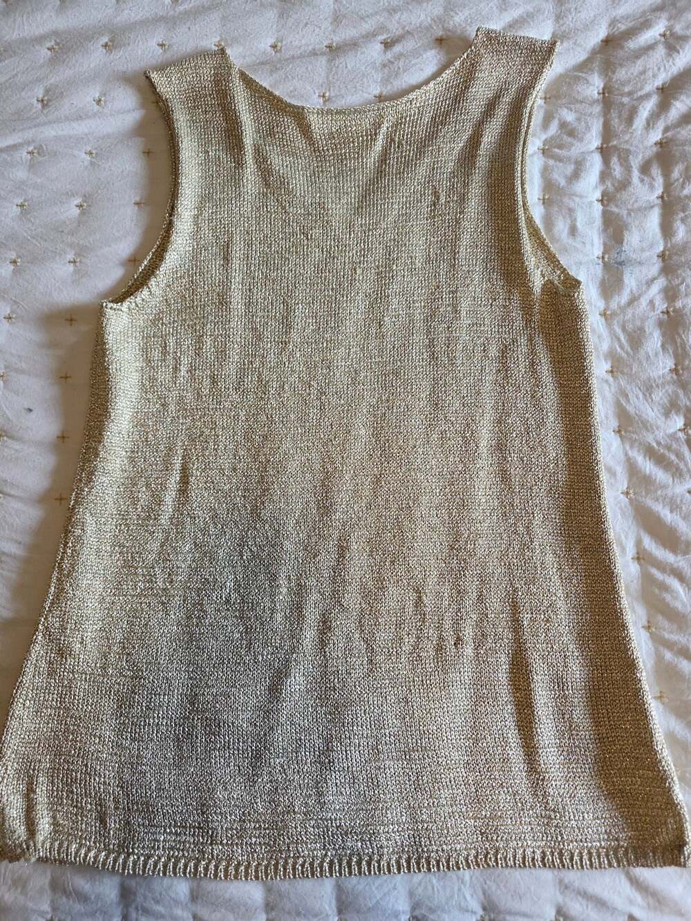 Chico's Women's Metallic Gold V-Neck Sleeveless Knit Tank Top - Picture 5 of 5